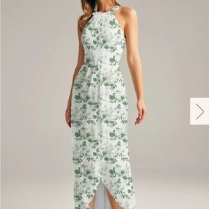 Chic Green Floral High Low Dress
